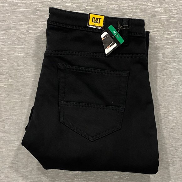 CAT Caterpillar Work Pants Mens 38 x 30 Black Canvas Fleece Lined Insulated - Picture 1 of 11